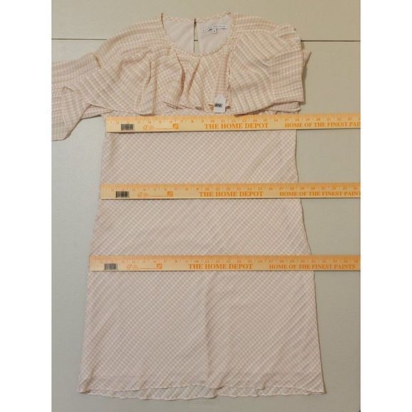 ANTHROPOLOGIE  Donna Morgan  Beige Plaid Long Sleeve Ruffles   Dress Size 4 #974 - Picture 8 of 10